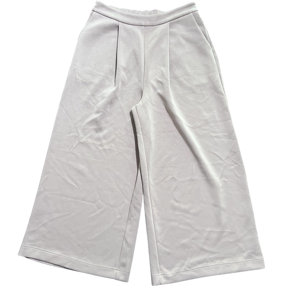 P Cill Womens 15" Wide Leg Cropped Pants Size L Elastic Waist Casual Light Beige